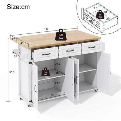 Keukeneiland – Kookeiland – Werktafel – Keukenwagen – Mobiele Kasten – Variant CQY-style A – Uitschuifbaar Werkblad 70 cm – FSC MDF Materiaal