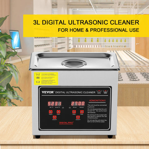 Vevor - Ultrasonic cleaner - Stainless steel - Portable - 33-40 kHz - 220V - Cleaning device for jewelry and glasses - Capacity 10L - Silver