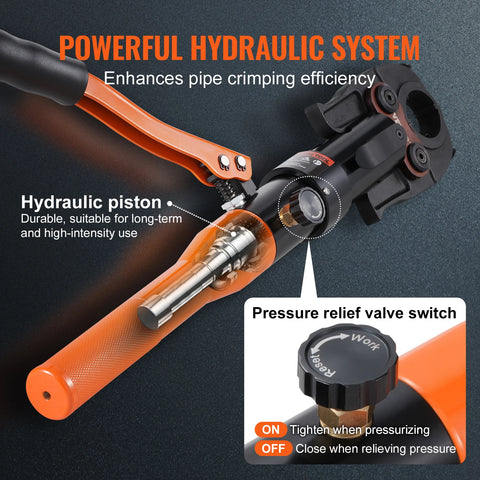 Vevor - Crimping Tool - Hydraulic Crimper - TH16 TH20 TH26 TH32 Quick Change Jaws - For Confined Space Tees - Copper Pipe Fittings - Orange