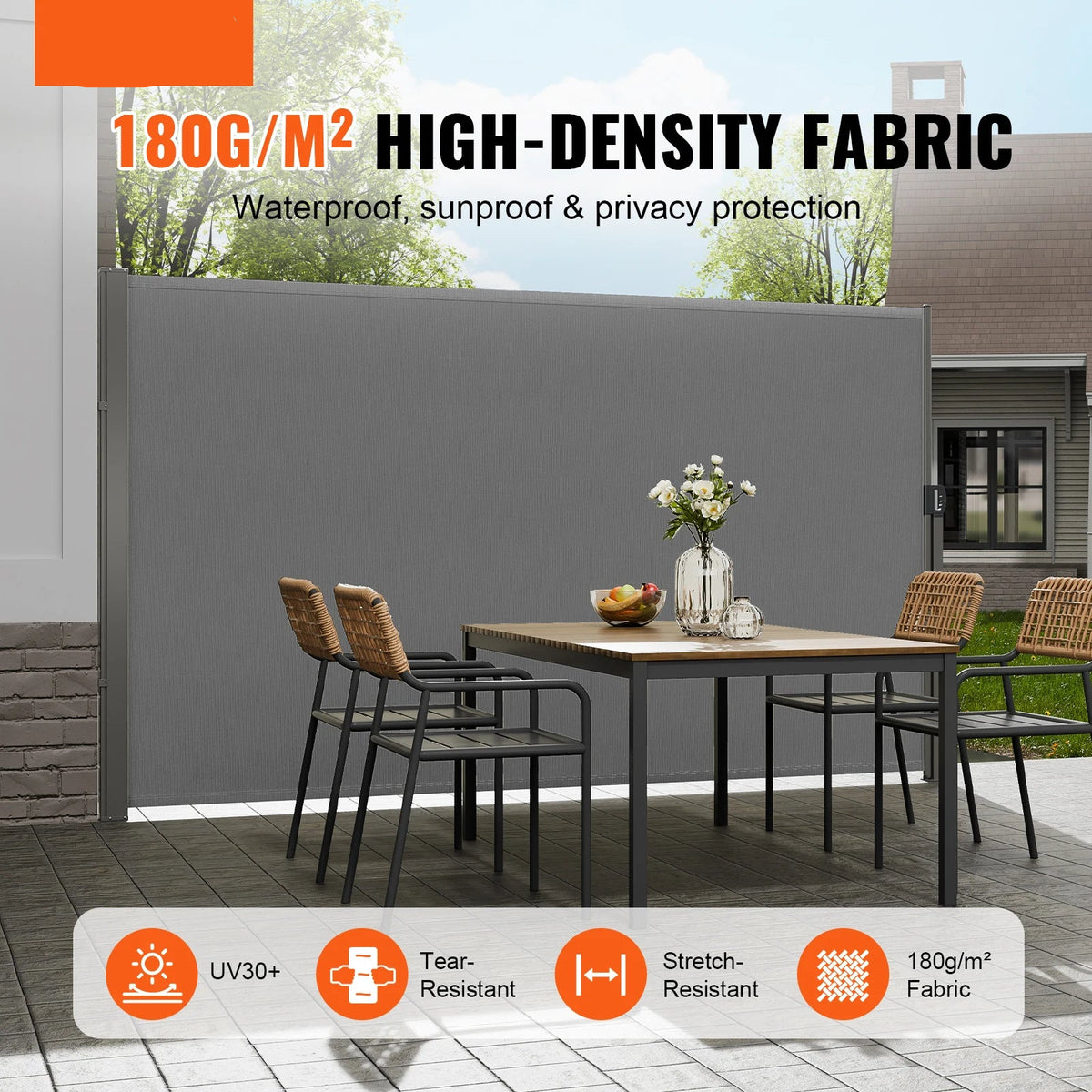 Windscherm -Zijscherm - Uittrekbaar Zijscherm voor Buiten – Waterdicht -  Polyester - Privacy Scherm - PU coating - UV 30+ Zonwering - Windscherm en Ruimteverdeler - 160X300cm - Grijz