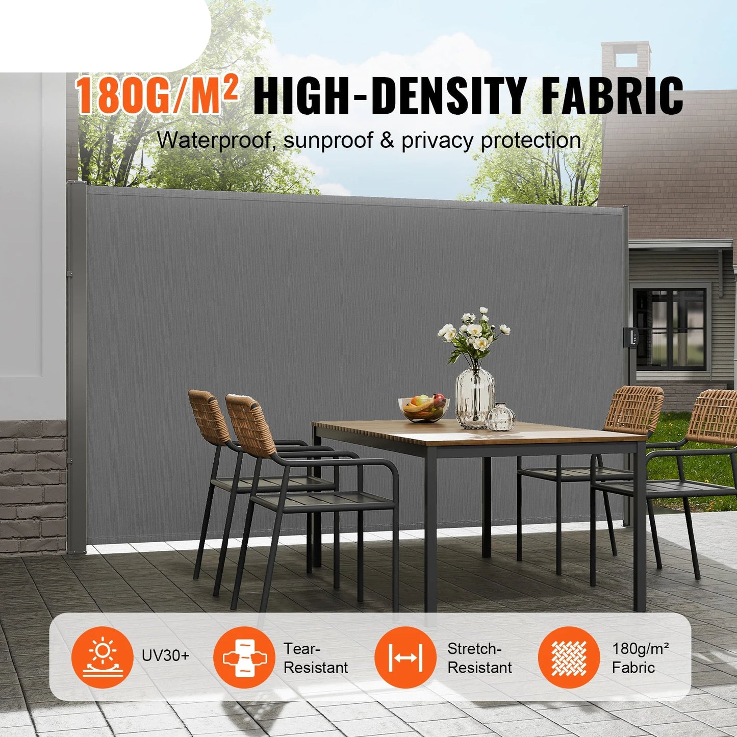Windscherm - Zonnescherm - Windscherm Uittrekbaar - Waterdicht - Uitschuifbaar – Oprolbaar - 160x300cm - Zijscherm - Privacydoek voor Terras, Balkon of Tuin met UV-bescherming - Geel