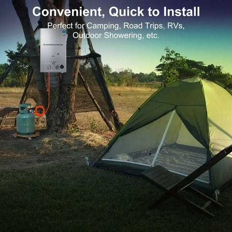 Vevor - Portable Instantaneous Water Heater - 18L - 36KW - LPG Propane Gas Heater - Tankless - Wall Mount - Silver