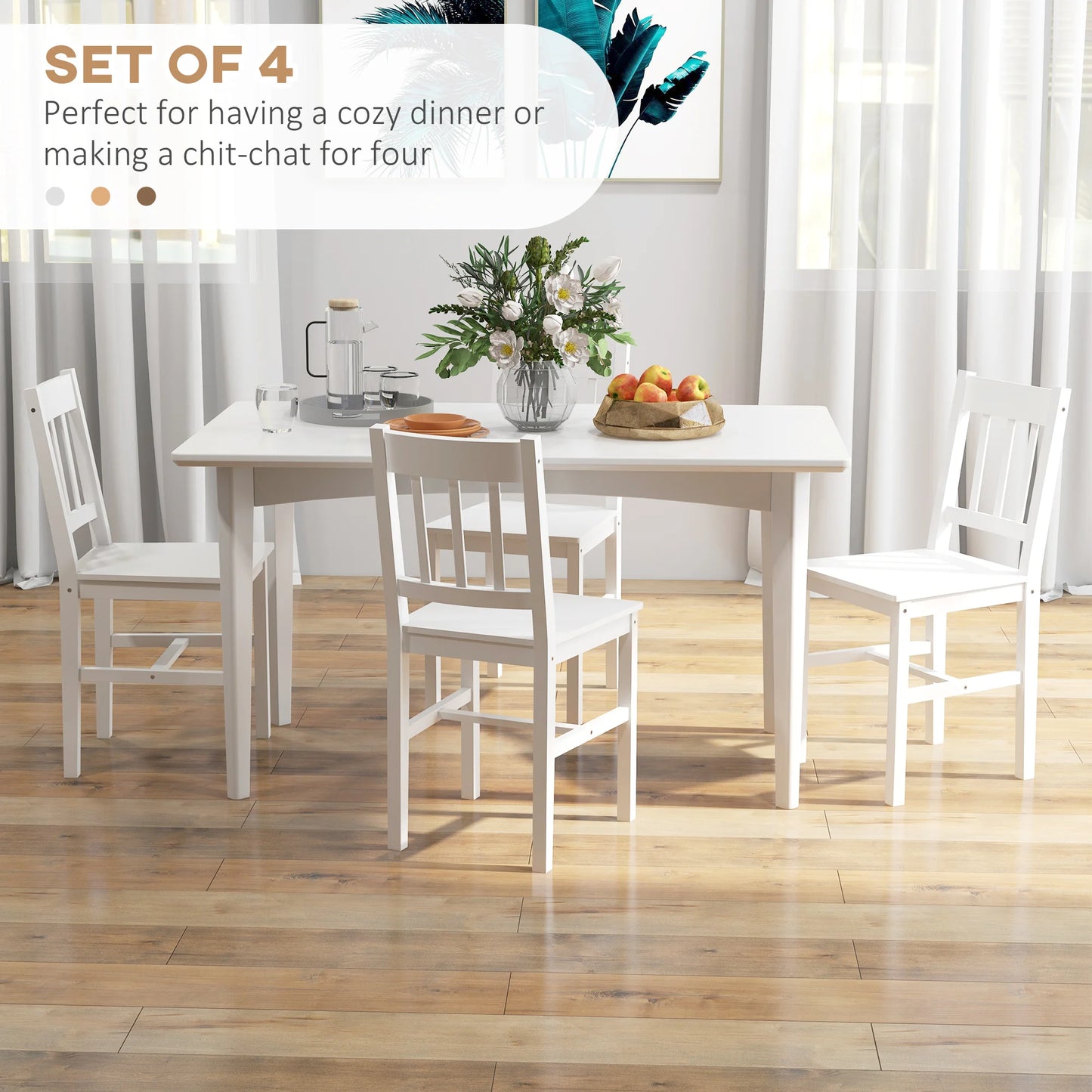 Eetkamerstoelen – Houten Stoelen – Keukenstoelen – Set Van 4 – Grenenhout – Comfortabele Rugleuning – Witte Afwerking