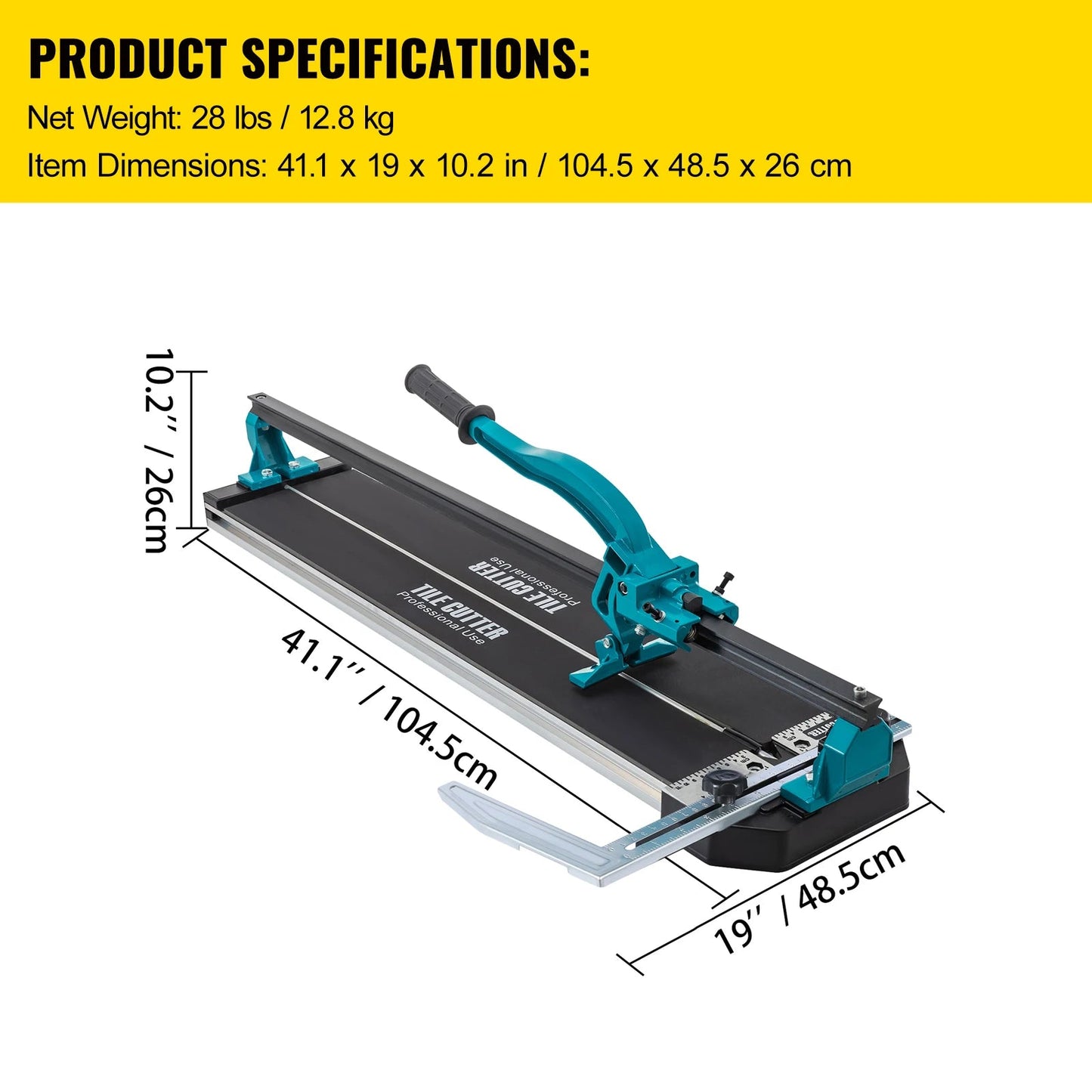 Handmatige Tegelsnijder - Laserpositionering - Single Rail - Professioneel Handgereedschap - Voor Het Snijden - Keramische Porseleinen - Granieten - Vloertegels-  31 inch - met Beugel - 104.5 x 48.5 x 26 cm - Blauw