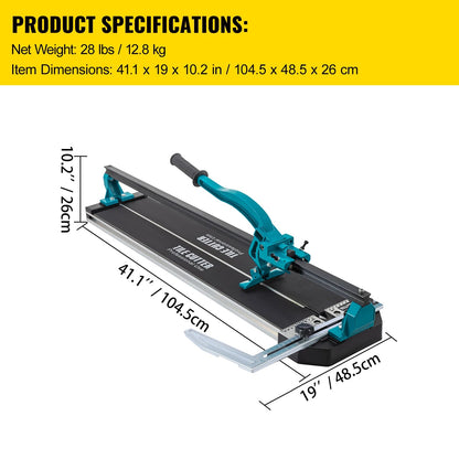 Handmatige Tegelsnijder - Laserpositionering - Single Rail - Professioneel Handgereedschap - Voor Het Snijden - Keramische Porseleinen - Granieten - Vloertegels-  31 inch - met Beugel - 104.5 x 48.5 x 26 cm - Blauw