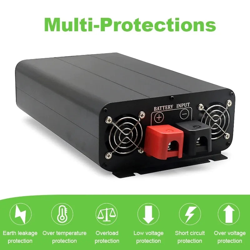 Stroomomvormer – Omvormer – Spanningsomvormer – 12V Naar 220V – Zuivere Sinusgolf – 5000W Continu Vermogen – LCD-Display