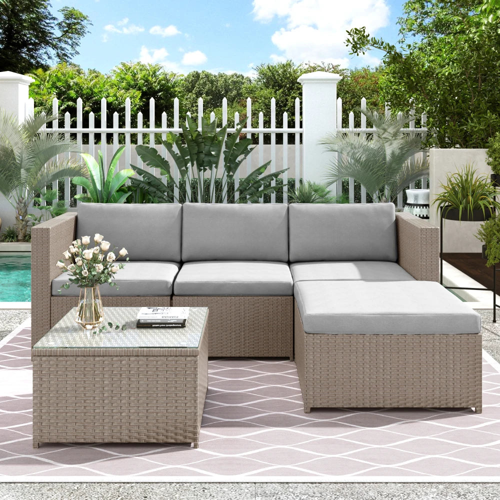 Loungestoelset – Tuinset - Buitenmeubelen - Tuinmeubilair – 4 persoons – Polyrattan met Stalen Frame – Waterafstotende Kussens - Grijs