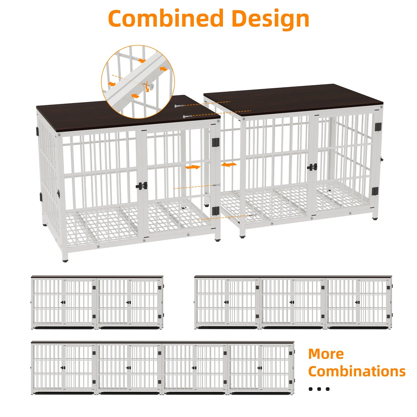 Hondenkennel - Hondenren - Hondenhok - Buitenren - Metalen - Meubelstijl Eindtafel – Met Drie Deuren, Sloten en Verwijderbare Tray - Kennel - Groot Formaat - Zwart