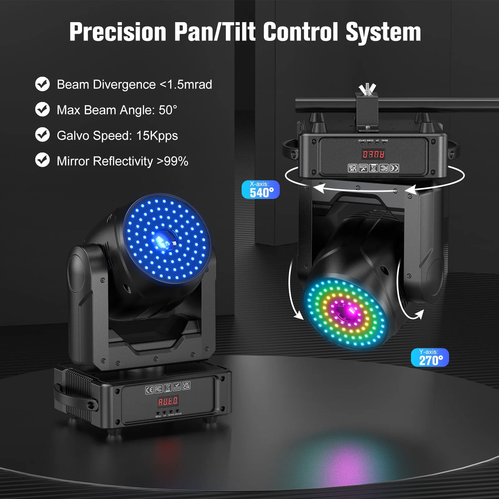 RGB Laser Projector – Laserlichtshow – Dj Licht – Feestverlichting – LED Projector – Bluetooth App Besturing – 2W Full-Color Laser Met 100+ Dynamische Effecten – Motorische Pan-Tilt - QUORE