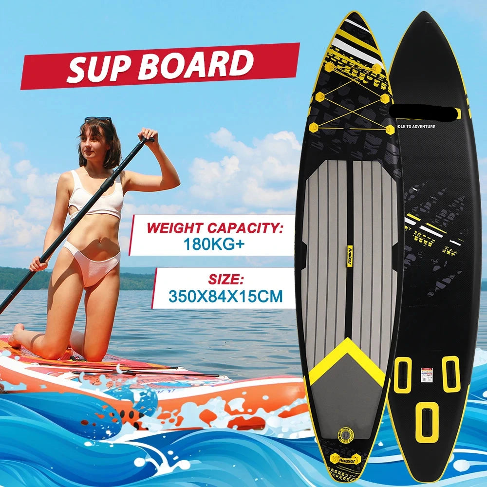 Supboard - Sup - Paddle Board - Sup Boards - 350x84x15cm - Ultra-Light - Opblaasbaar Stand Up Paddle Board - Max 165 kg - Waterdicht - Voor  Rivier - Zee - Inclusief Paddle - Rugzak - Zadel & Accessoires - Zwart-geel