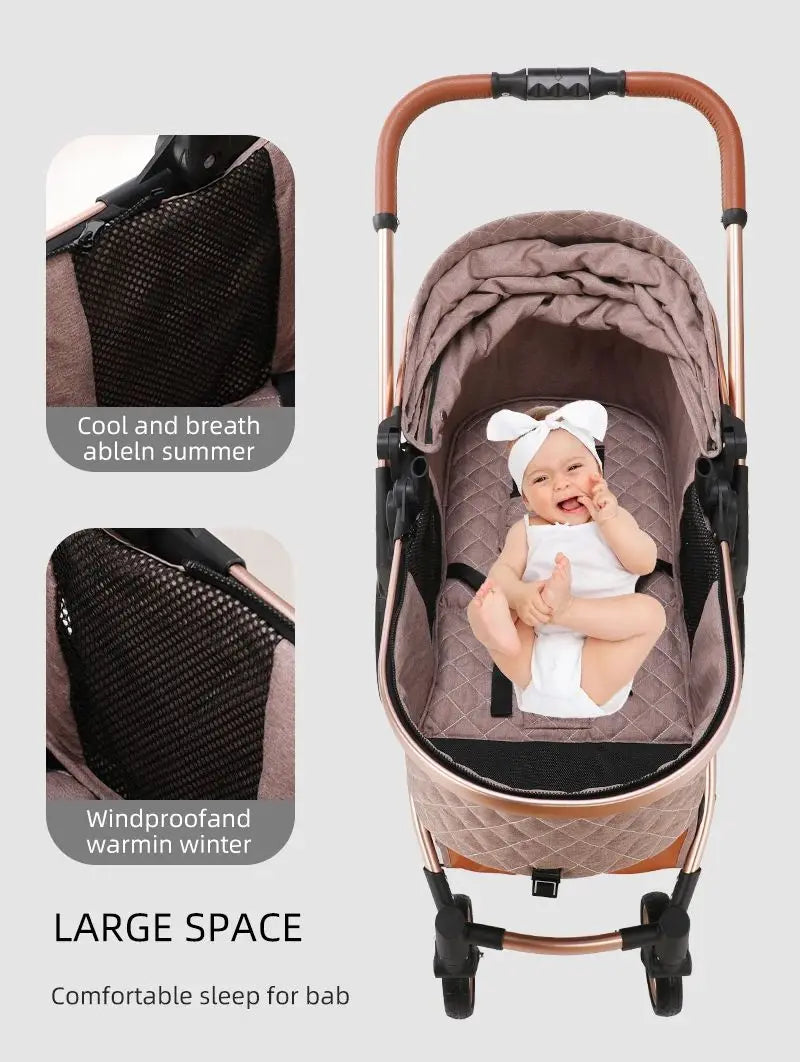 3-In-1 Kinderwagen – Reiswieg – Autostoeltje – Wandelwagen – Compact Opvouwbaar – Roestvrij Staal Frame – Geschikt Vanaf Geboorte - Grijs
