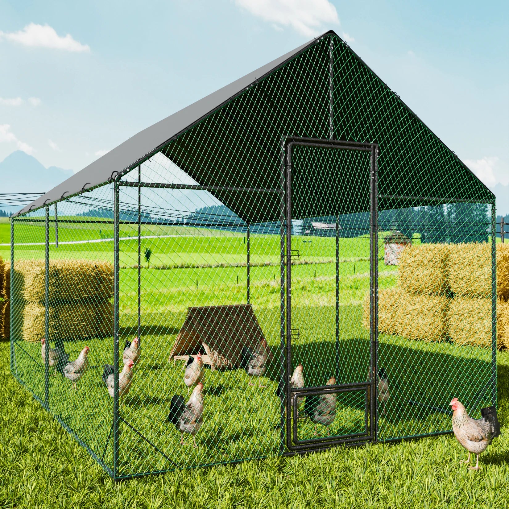 Kippenren – Kippenhok – Pluimvee Ren – Eendenren – Roestvrij Stalen Frame – Waterdicht Oxford Dak - XL - QUORE