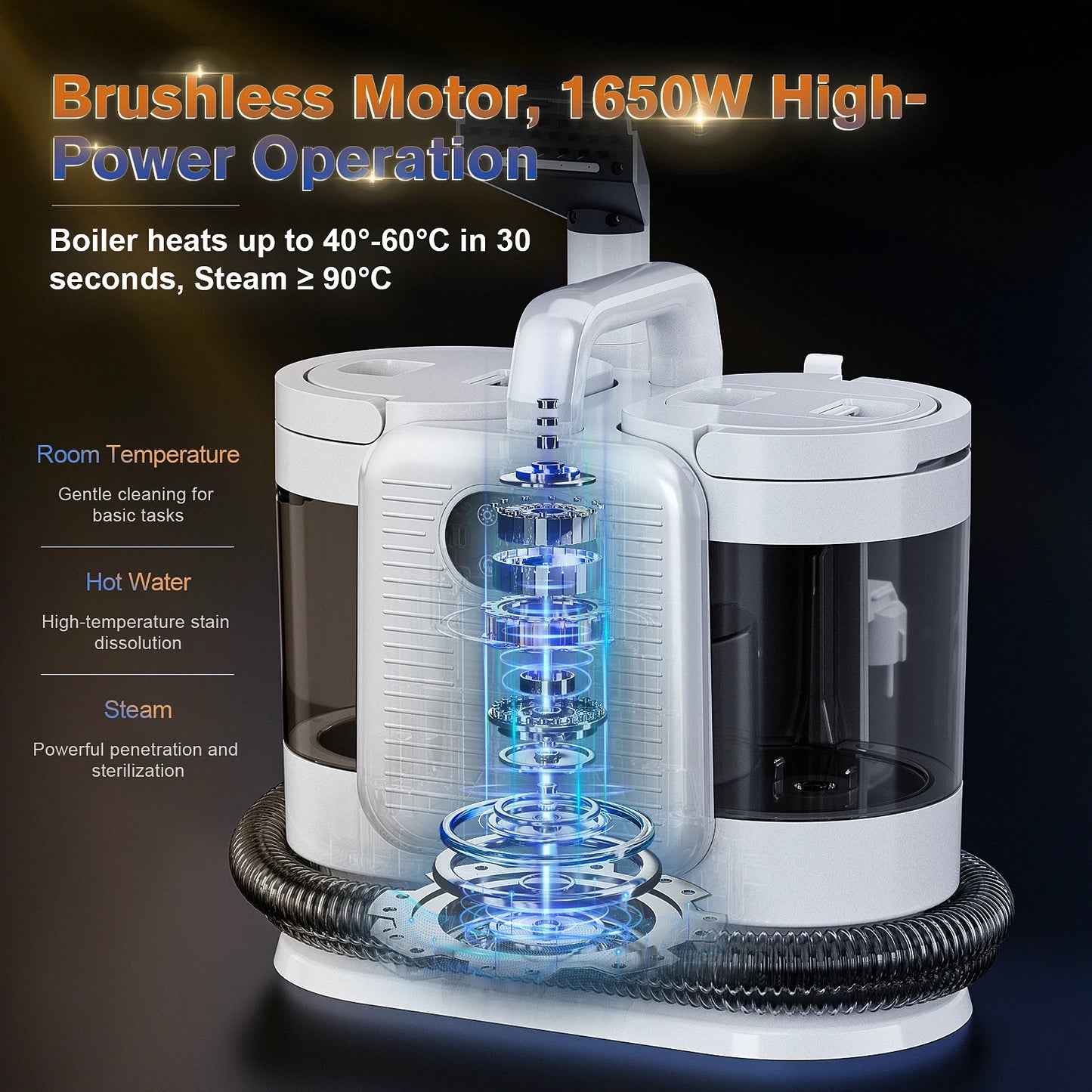 RAYFURN C988 1650W Steam Clean Machine 15000Pa Spray Brush Suction Power System Cleaner for Carpet Car Sofa Bed Cleaning Washer