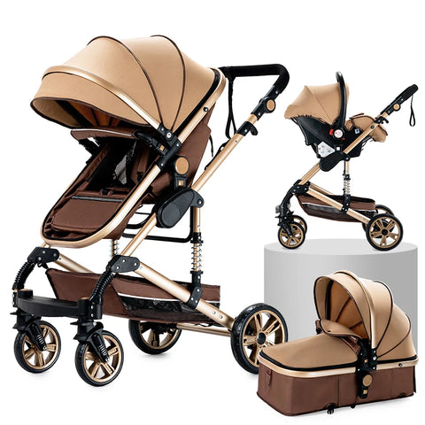 Kinderwagen - Buggy - Inklapbare Buggy - Opvouwbare Buggy - Inklapbare Buggy NewBorn - 3 in 1 -BabyWalker- High Landscape - Beige