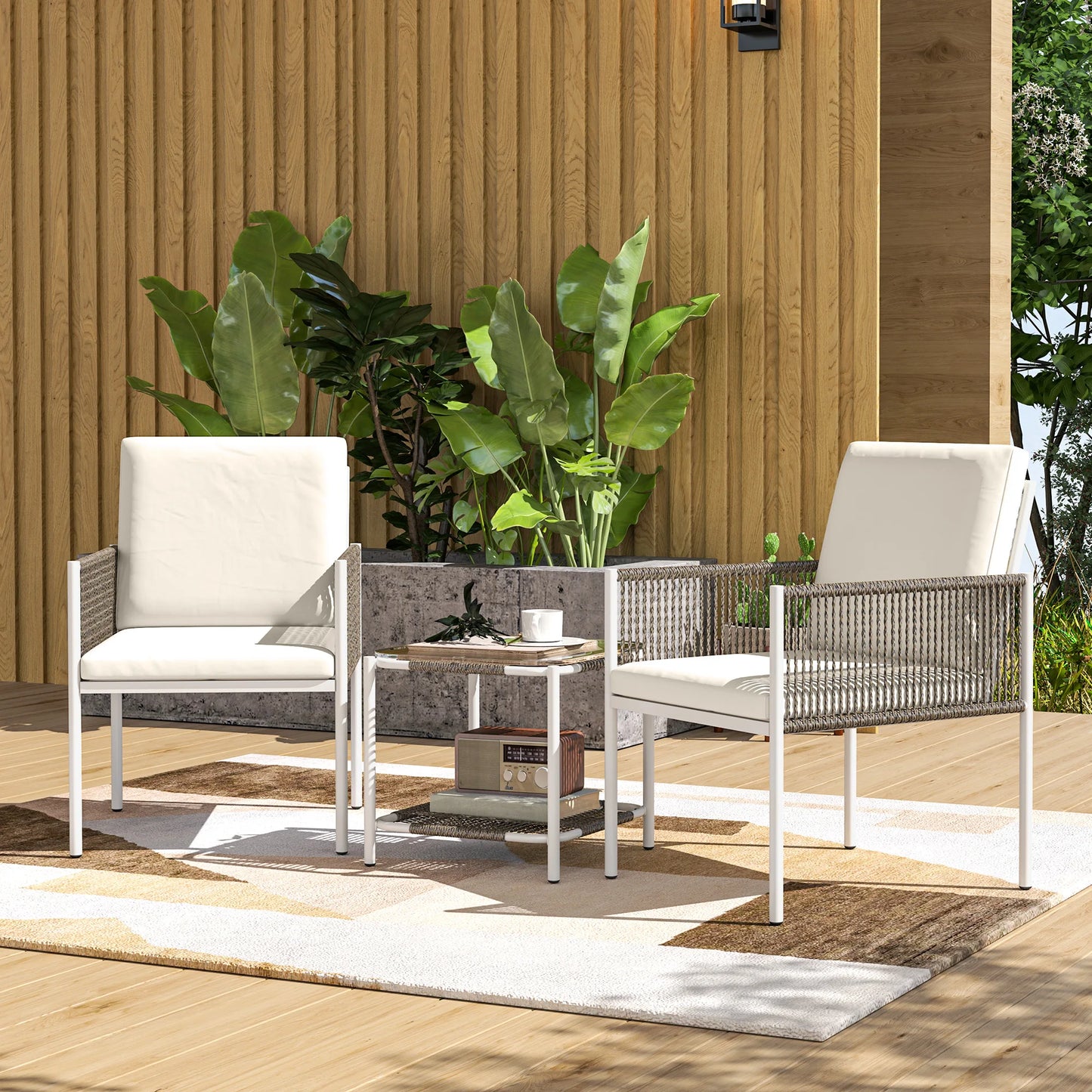 Tuinset – Buitenmeubel – Balkonset – Terrasset – Weerbestendig Rattan – Waterafstotende Kussens – Stalen Frame