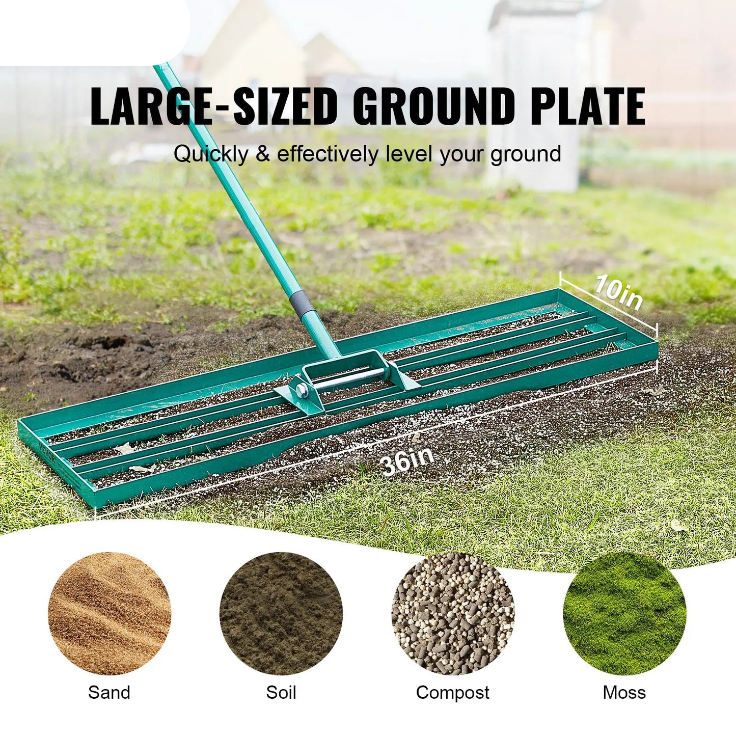 Gazonhark - Nivellering - Leveller - met Verlengde Steel - Aluminium Hark - voor Egaliseren van Zand - Compost en Grond - Oppervlaktegereedschap - Heavy Duty - Tuingereedschap - 91cm - Goen