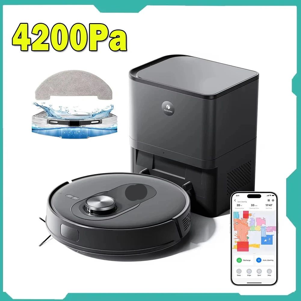 Robotstofzuiger – Dweilrobot – Automatische Stofzuiger – Schoonmaakrobot – Zelflegende Robot – 4200 Pa Zuigkracht – Compact 32 cm Hoogte
