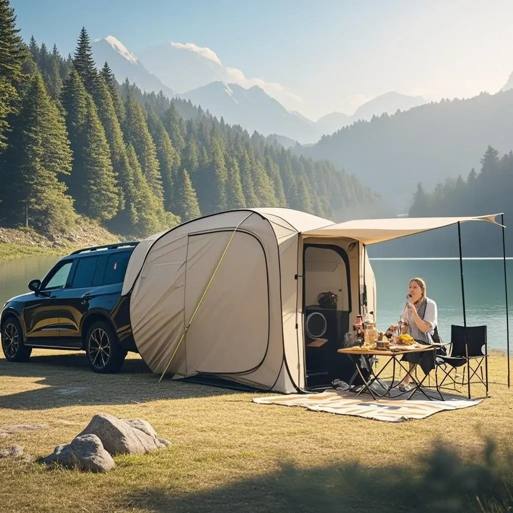 Pop-up Auto Tent - Car Tent - Bustent - Koepeltenten - voor 4-Persoons - Campingtent voor SUV - Caddy - Daktent - Waterdicht - All-Weather Vouwtent met Luifel - voor SUV & Aanhanger - Blauw