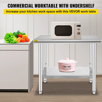 Keukenwerkbank - Keukenwerktafel - Kookeiland - Keukentafel - 24x24x35 inch - 330 LBS - Commerciële Horeca Tafel - Onderblad Roestvrij Staal - voor Restaurant Garage - QUORE