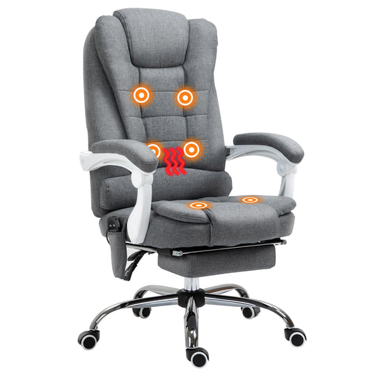 Bureaustoel - Kantoorstoel - Massagestoel - Loungestoel - met 6 Massagepunten - Verstelbare Rugleuning - Ergonomische Stoel - met Voetsteun - 120kg Draagvermogen – Grijs – Verstelbare Hoogte – Warmtefunctie - QUORE
