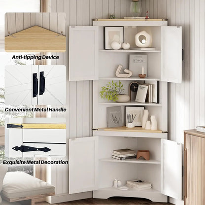 Hoekkast – Hoekmeubel – Opbergkast – Vitrinekast – Verstelbare Planken – Waterbestendig – Antikantel Veiligheid - 70 x 36 x 179 cm - Wit