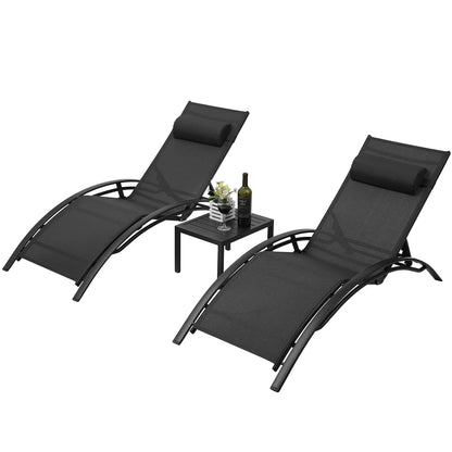 3-Delige Verstelbare Loungestoelset – Ligstoel – Tuinstoel – Relaxstoel – Buitenstoel – Aluminium Frame – Ademend Textilene - QUORE
