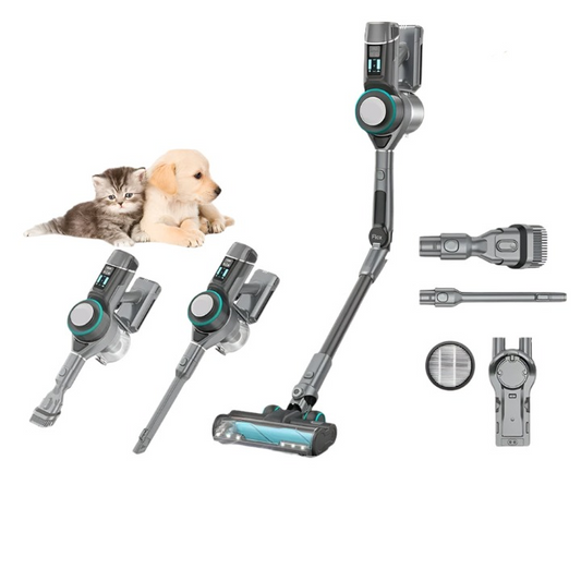 Stofzuiger - Draadloze Stofzuiger - Zonder zak - Handheld - Opvouwbaar - 400W - 23000Pa - Stofreservoir van 0,6 l - 60min Lange Batterijduur - Huisdiervriendelijk - Grijs