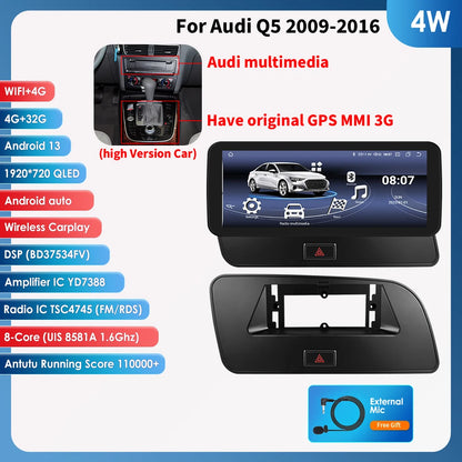 Hizpo AI Voice WIFI 4G-LTE Android 14Car Radio for Audi Q5 2009-2016 Multimedia Video Player GPS 2din BT Autoradio