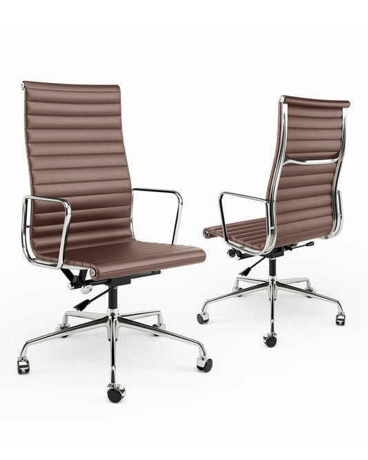 Bureaustoel Ergonomisch - Gaming Stoel - Executive Stoel - Stoelen - Kantoorstoel - Leren - Klassieke Hoge Rug - Armleuningen - Verstelbare - 360° Draaifunctie - met Wielen - 1 Stuk - Bruin