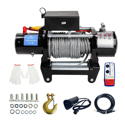 Elektrische Lier – Offroad Lier – Auto Lier – Kabellier – Trekcapaciteit 5443 Kg – IP67 Waterdicht - 12000lbs - 12V - met Draadloze Afstandsbediening - Stalen Kabel - voor ATV UTV-aanhangwagen