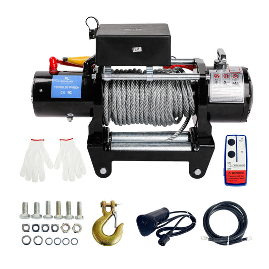 Elektrische Lier – Offroad Lier – Auto Lier – Kabellier – Trekcapaciteit 5443 Kg – IP67 Waterdicht - 12000lbs - 12V - met Draadloze Afstandsbediening - Stalen Kabel - voor ATV UTV-aanhangwagen