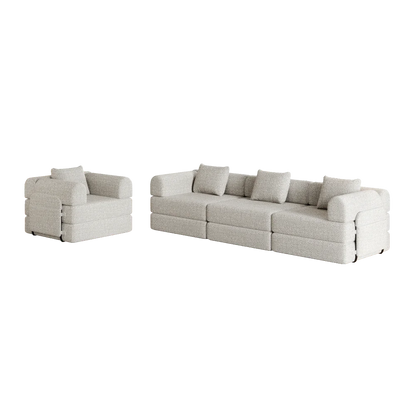 2-in-1 Chenille Sofa Bed – Slaapbank – Couch – Bank – Modulair – Met Opbergruimte In Armleuning – Stevige Metalen Frames – Compact Formaat Kaki - QUORE