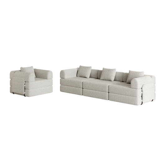 2-in-1 Chenille Sofa Bed – Slaapbank – Couch – Bank – Modulair – Met Opbergruimte In Armleuning – Stevige Metalen Frames – Compact Formaat Kaki - QUORE