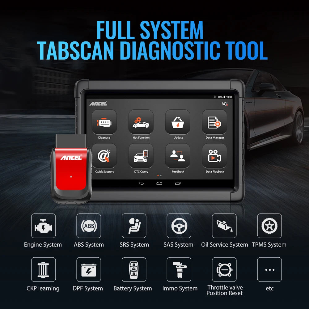 OBD Scanner - OBD2 - Auto Scanner - Auto uitlezen - Diagnose Apparatuur voor Auto's - Professionele Scanner - Diagnosetool voor Auto's - Volledige Systeemcontrole - ABS / Olie / EPB / DPF Reset - 10.1 Inch Touchscreen - 10 Speciale Functies - US Plug