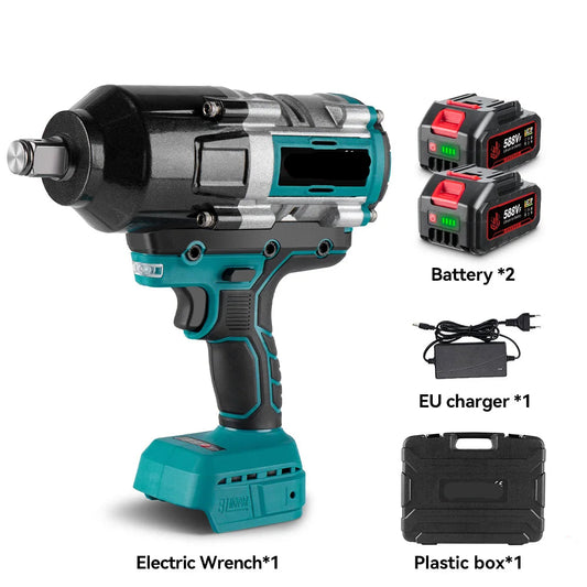 Accu Slagmoersleutel - Slagmoersleutelset - Slagschroevendraaier - 3/4" 3100N.M - 2800W Hoog Koppel  - Borstelloze - Elektrische - Snoerloos – Inclusief 2x Accu – Ideaal voor Auto Reparatie