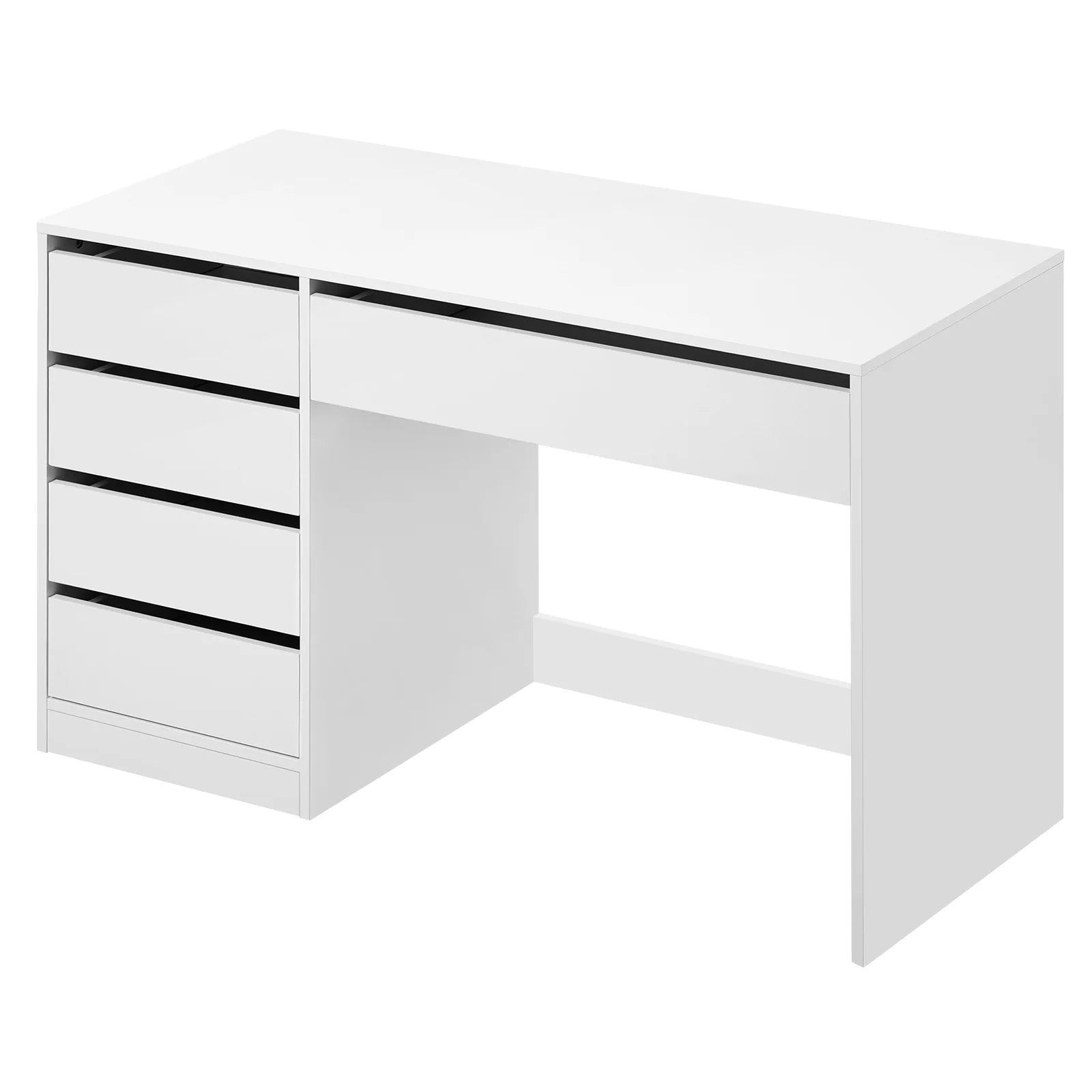 Computertafel - Bureau – Computerbureau – Studietafel – Make-Up Tafel – Hobbytafel – 5 Laden – Waterafstotend Hout - 120 x 55 x 75.4 cm - Wit - QUORE