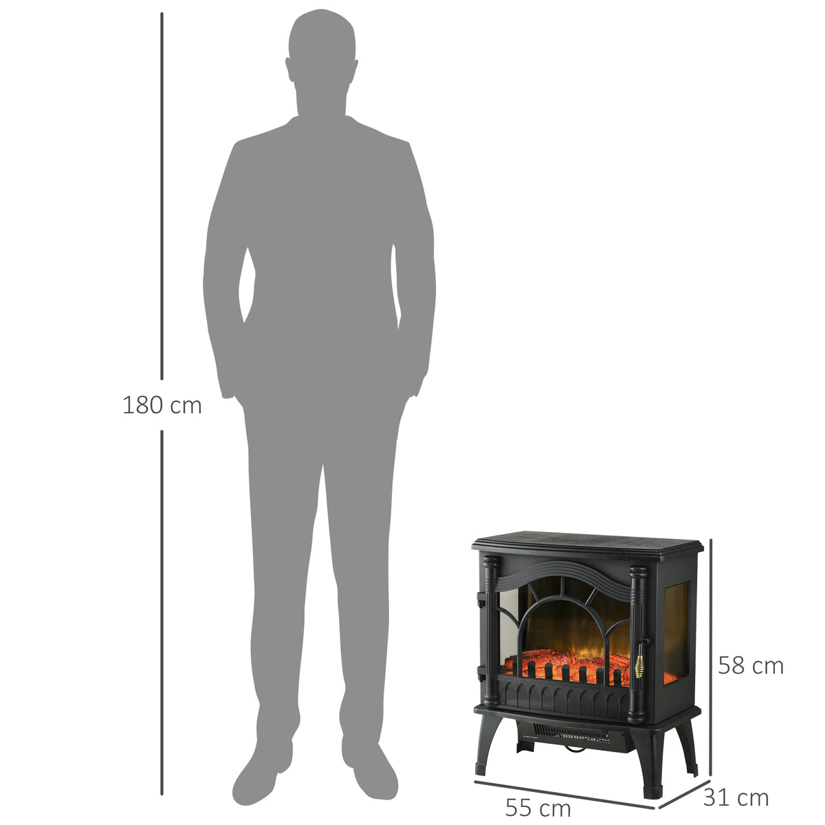 Elektrische Inbouwhaard - fireplace - Elektrische Kachel - Efficiënte Verwarming - Fireplace Heater - Draagbare elektrische open haard - Instelbaar Vermogen Tussen 1000W/2000W - Zwart - QUORE