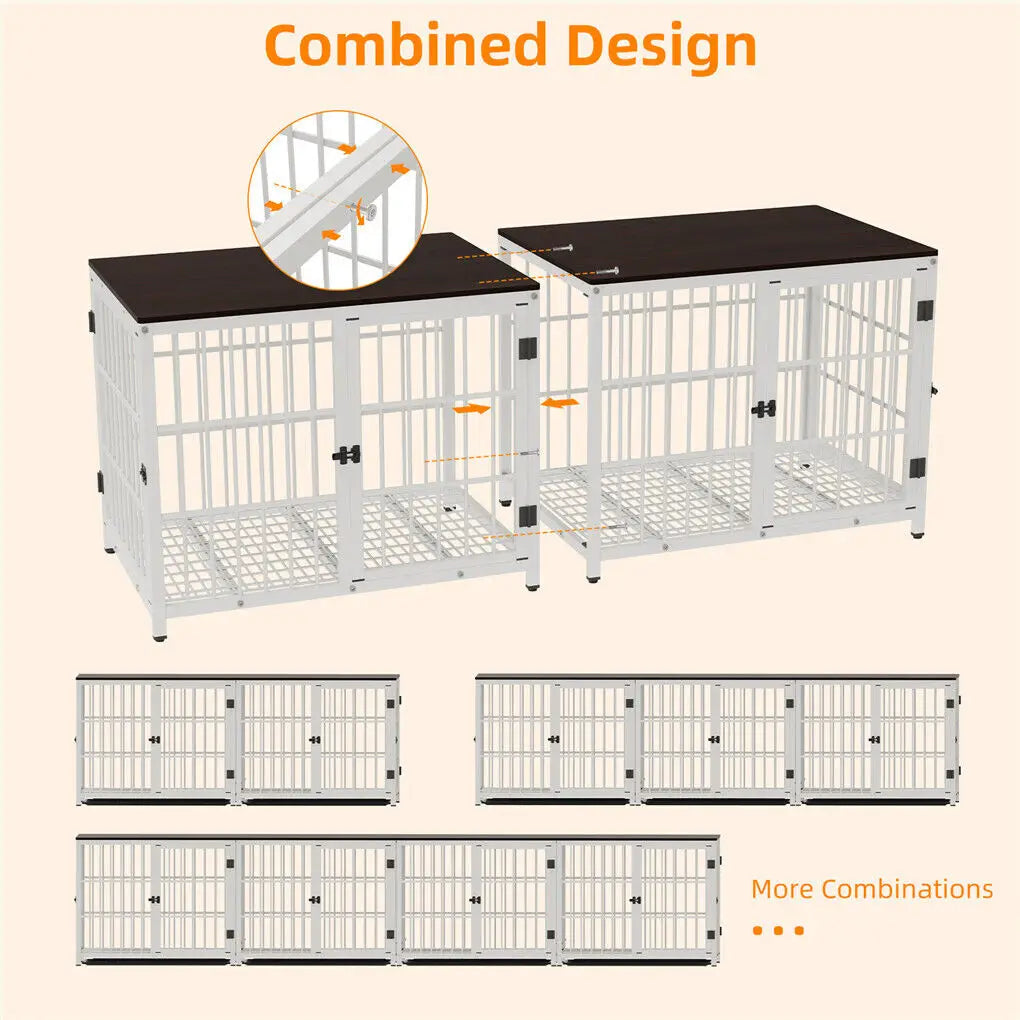 Hondenkennel – Hondenkooi – Hondentuin – Hondenbench – Hondenkooi Met Tafelblad – Wit Met Metalen Frame – Drie Deuren En Uitneembare Onderschaal - QUORE