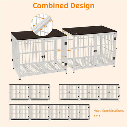 Hondenkennel – Hondenkooi – Hondentuin – Hondenbench – Hondenkooi Met Tafelblad – Wit Met Metalen Frame – Drie Deuren En Uitneembare Onderschaal - QUORE