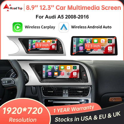8.9'' 12.3" Car Multimedia Display Linux Screen For Audi A5 S5 2008-2016 With Wireless Carplay Android Auto Airplay Autolink