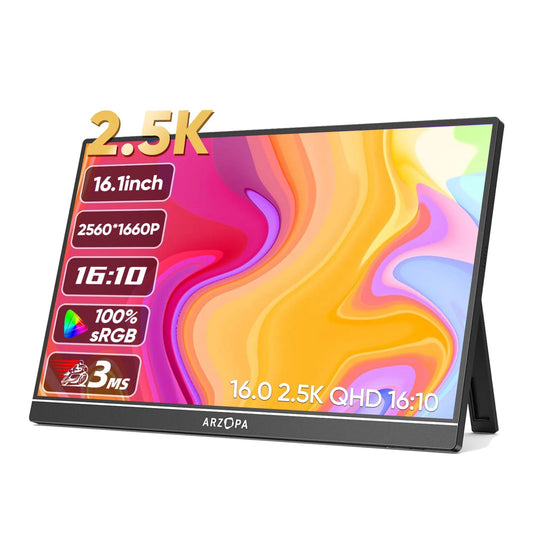 Draagbare Monitor 16 Inch – Extern Scherm – Tweede Display – Mobiel Scherm – 2.5K Resolutie – IPS Paneel – Dun & Lichtgewicht - QUORE