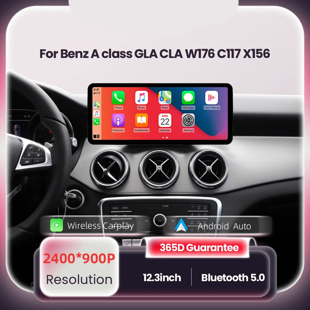 Multimediasysteem Autoradio Mercedes-Benz – Touchscreen Navigatie Systeem – Draadloos CarPlay Android Auto – 12,3 Inch Scherm – Hoge Resolutie 2400x900 Pixels - QUORE