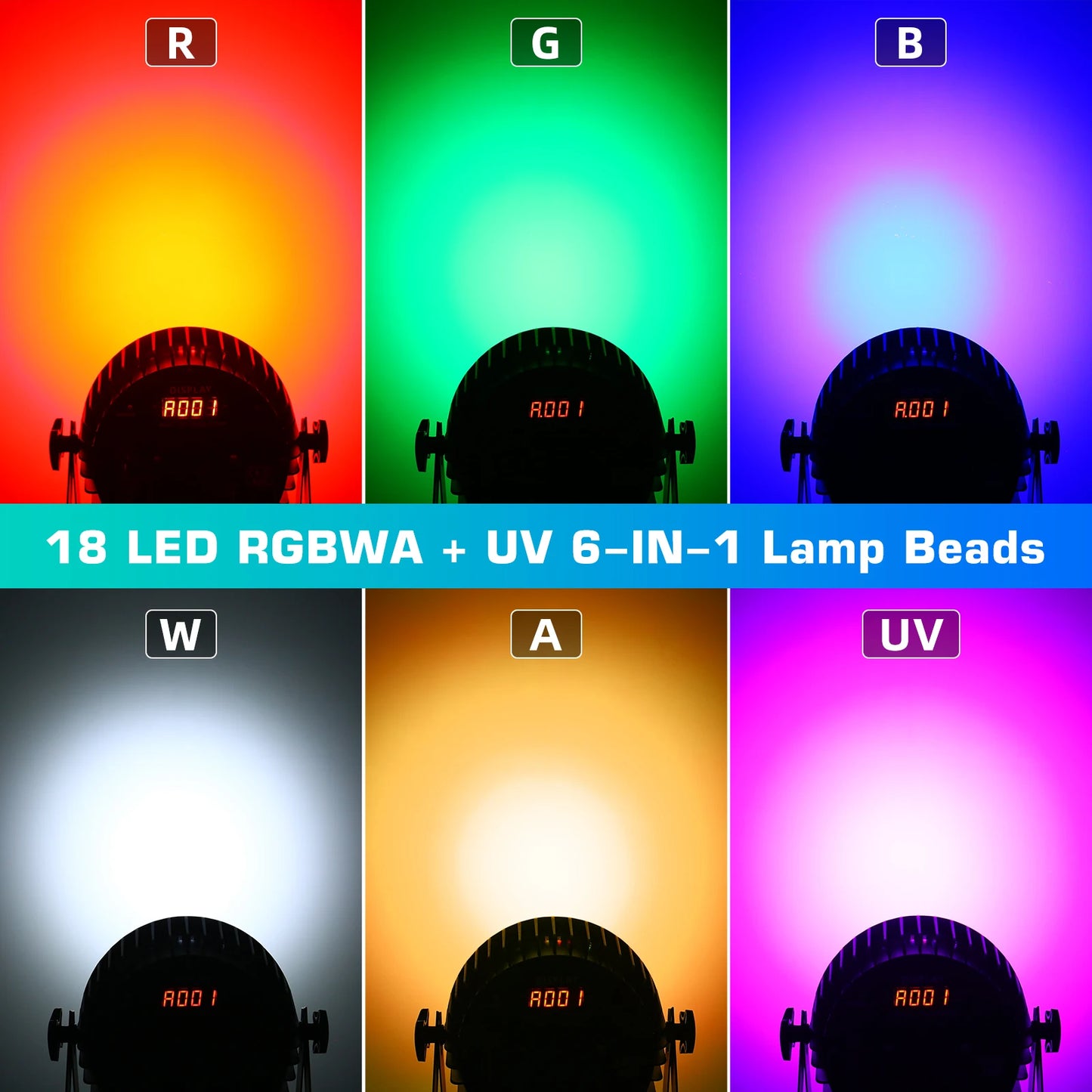 LED Par Light – DJ Verlichting – Stage Lamp – Discolamp – Feestverlichting – EU Stekker – 18x8W RGBWA+UV LEDs – Aluminium Behuizing Met Ventilatie