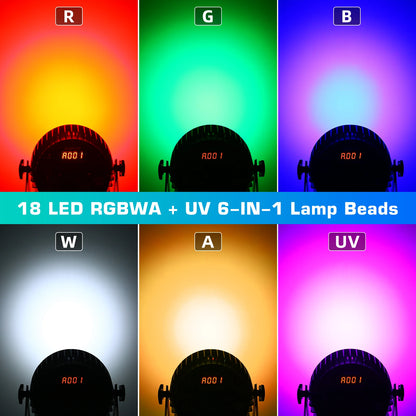 LED Par Light – DJ Verlichting – Stage Lamp – Discolamp – Feestverlichting – EU Stekker – 18x8W RGBWA+UV LEDs – Aluminium Behuizing Met Ventilatie