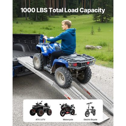 Oprijplaten - Oprijblokken - Oprijplaat - 183x23 cm - Stalen Oprijrampen 1000 lbs - Brede Oprijplaat met Handvatten voor ATV, UTV en Motor - Set van 2 - QUORE