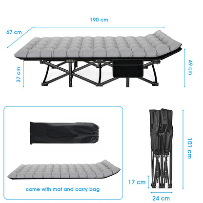 Opvouwbaar Campingbed - Kampeerbed - Veldbed - Vouwbed - Ligbed - Draagbaar - Opvouwbaar - 200KG Capaciteit - Grijs - QUORE