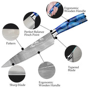 Keukenmessen - Knife set - Chef Knife - Knives - Kitchen Knife - Japans Damascus-patroon - Chef-Koksmessenset - Roestvrij Staal - Ultrascherp Lemmet - Messen voor het Cadeau van de Chef-Kok - Met blauwe handgreep