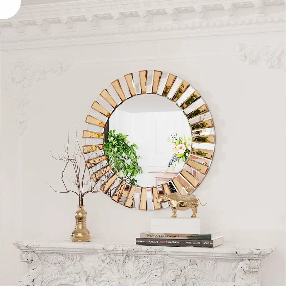 Wandspiegel - Spiegel - Woondecoratie - Venetiaanse Zonnestraal Design - Medium - Ronde - Decoratieve voor Hal, Badkamer of Woonruimte