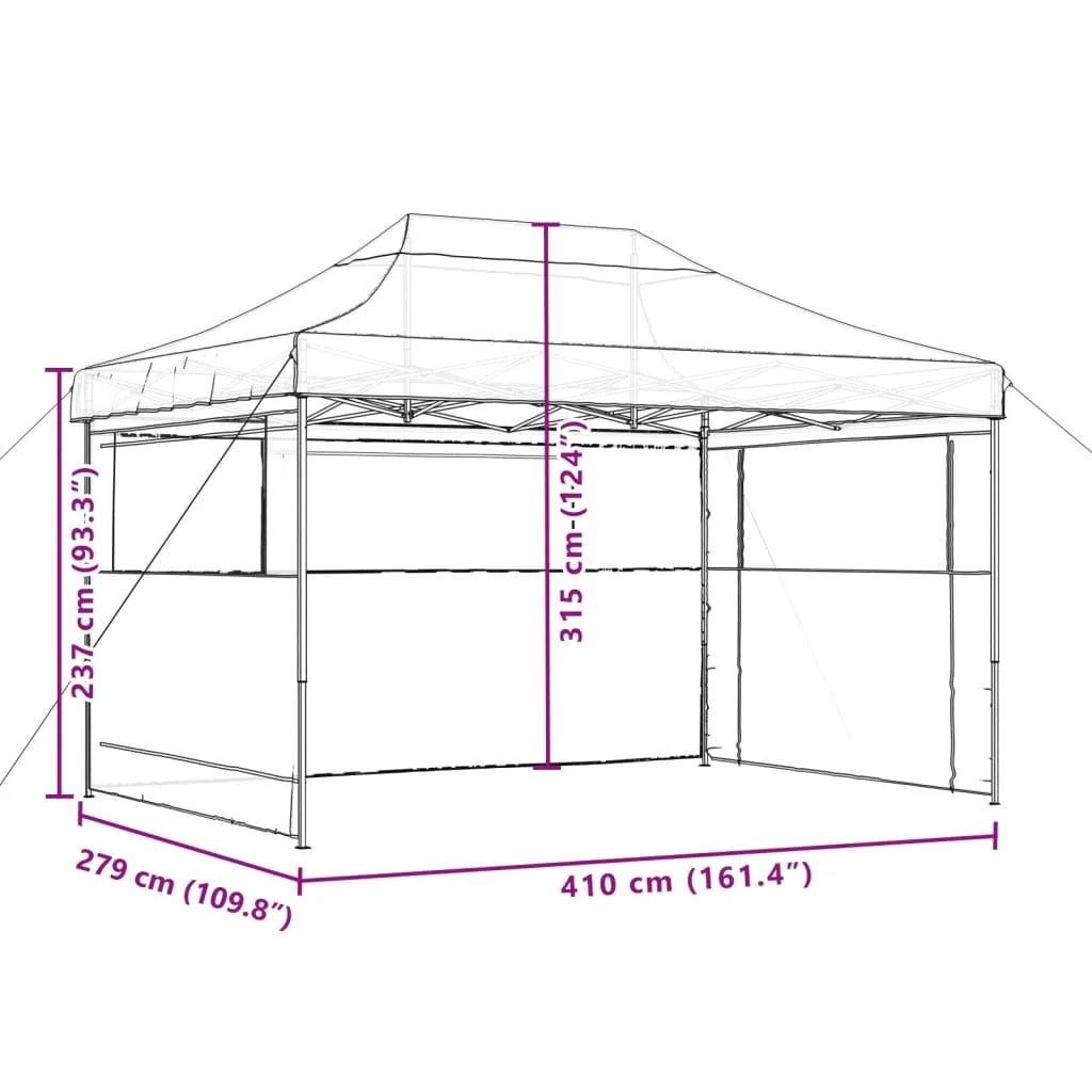 Tuinpaviljoen – Partytent – Opvouwbare Tent – Tuinkamer – Evenemententent – Outdoor Tent – met 3 Zijwanden - Waterafstotend Oxford Polyester – Stevig Gepoedercoat Staal - 410 x 279 x 315 cm - Kastanje - QUORE