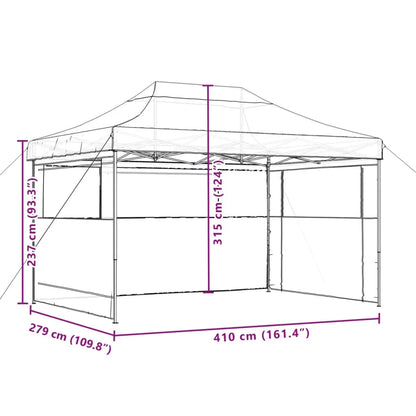 Tuinpaviljoen – Partytent – Opvouwbare Tent – Tuinkamer – Evenemententent – Outdoor Tent – met 3 Zijwanden - Waterafstotend Oxford Polyester – Stevig Gepoedercoat Staal - 410 x 279 x 315 cm - Kastanje - QUORE